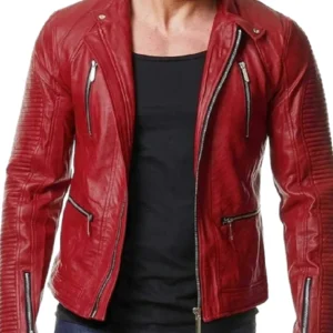 Men's Slim Fit Red Biker Leather Jacket - Trendy Leather Jackets