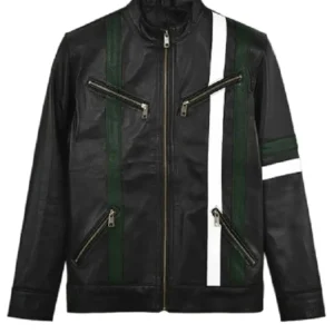 Men's Stripe Black Leather Jacket