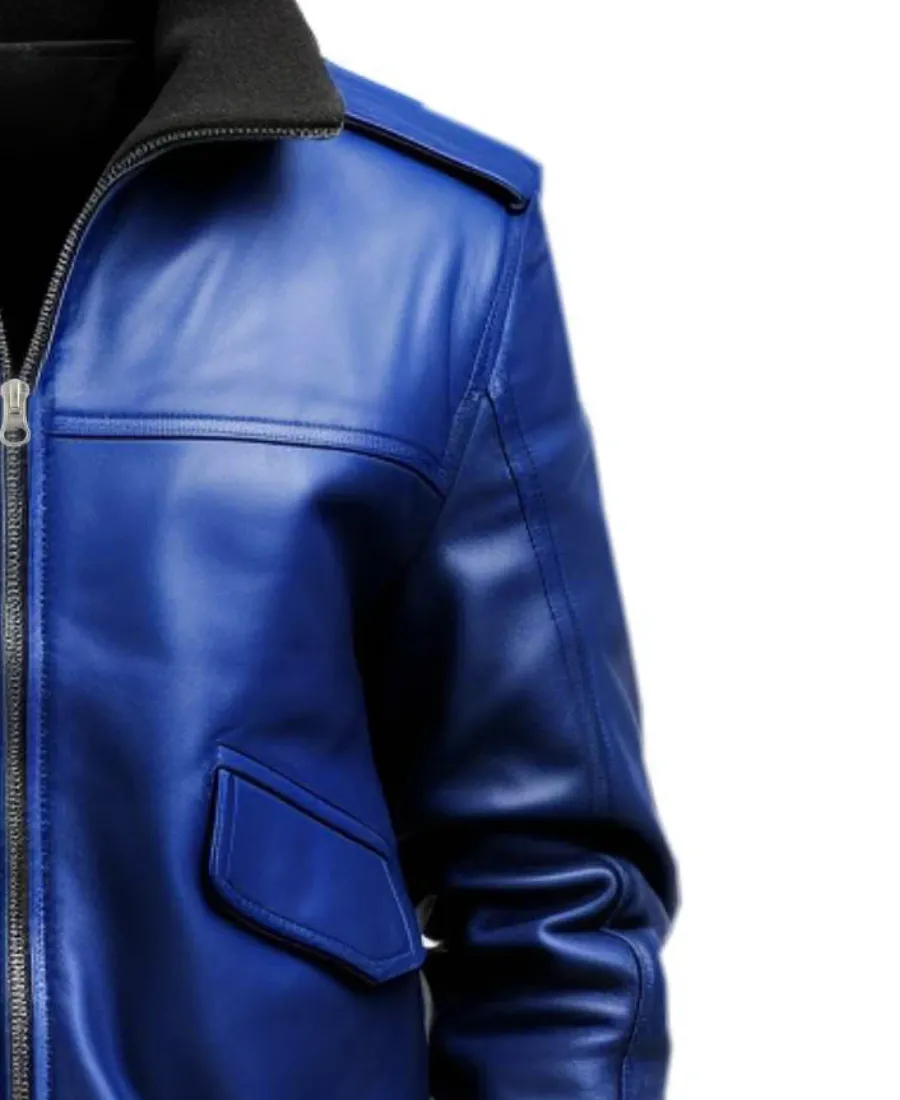 Men's Stylish Blue Faux Leather Jacket - Trendy Leather Jackets
