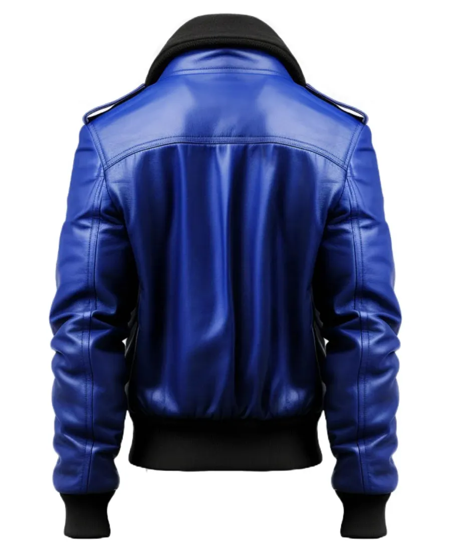 Men's Stylish Blue Faux Leather Jacket Back - Trendy Leather Jackets