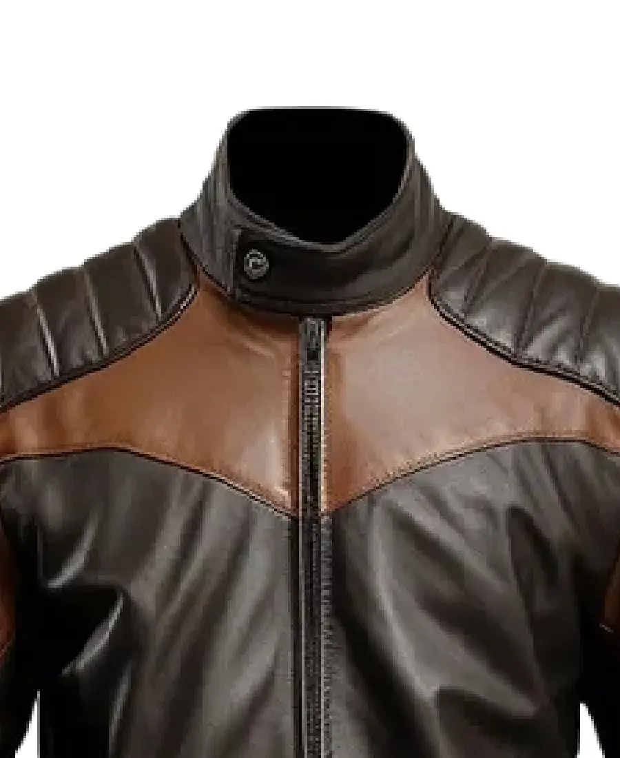 Men's Stylish Padded Black Biker Leather Jacket Collar