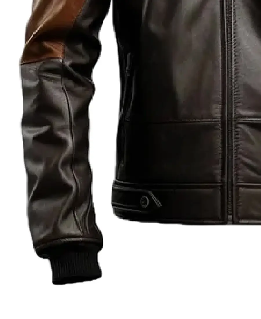 Men's Stylish Padded Black Biker Leather Jacket Sleeves