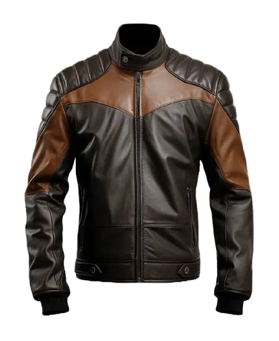 Men's Stylish Padded Black Biker Leather Jacket