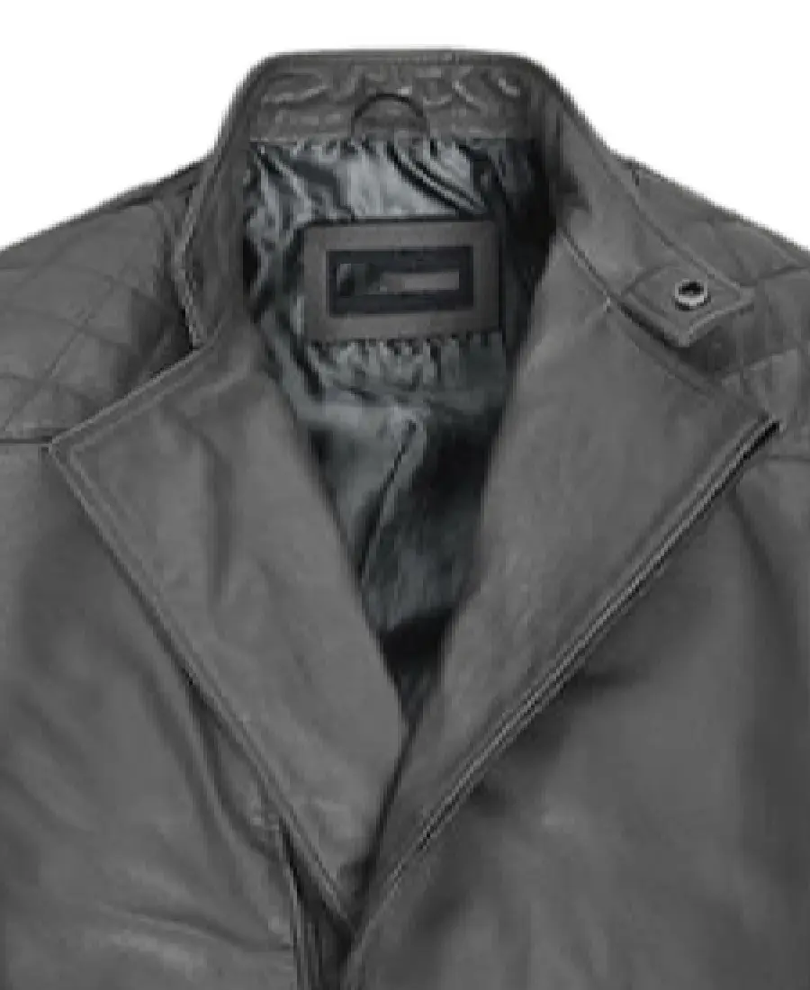 Men's Thick Goat Grey Leather Jacket Collar