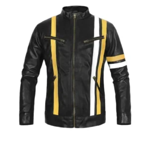 Men's Thick Stripe Black Leather Jacket