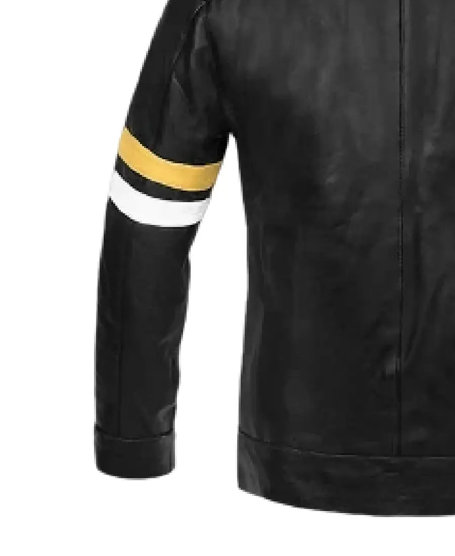 Men's Thick Stripe Black Leather Jacket Sleeves