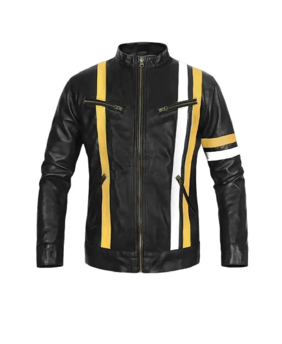 Men's Thick Stripe Black Leather Jacket