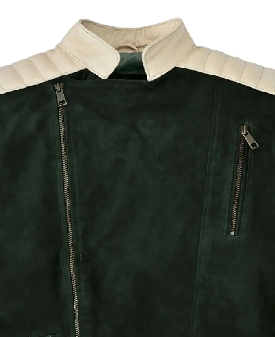 Men's Timber Olive Padded Leather Jacket Collar