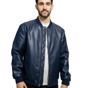 Men's Vegan Blue Faux Leather Jacket - Trendy Leather Jackets
