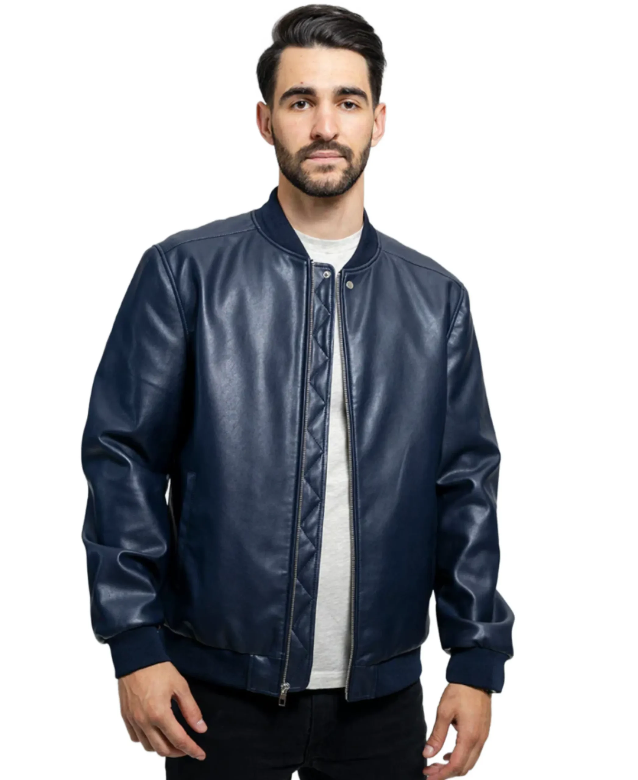 Men's Vegan Blue Faux Leather Jacket - Trendy Leather Jackets