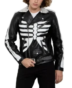Men’s White Skeleton Biker Leather Jacket