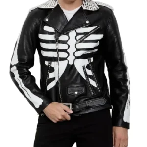 Men's White Skeleton Biker Leather Jacket - Trendy Leather Jackets