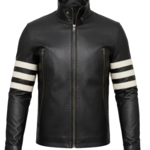 Men's White Stripe Moto Leather Jacket