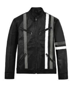 Men’s White and Grey Stripes Leather Jacket