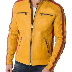 Men's Yellow Motorcycle Leather Jacket - Trendy Leather Jackets