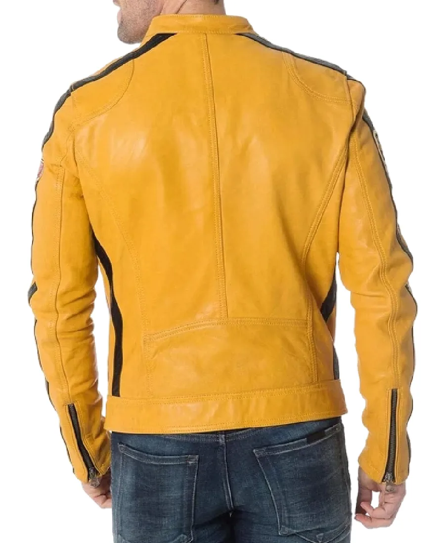 Men's Yellow Motorcycle Leather Jacket Back - Trendy Leather Jackets
