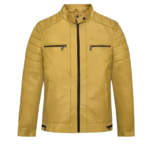 Men's Yellow Padded Leather Jacket