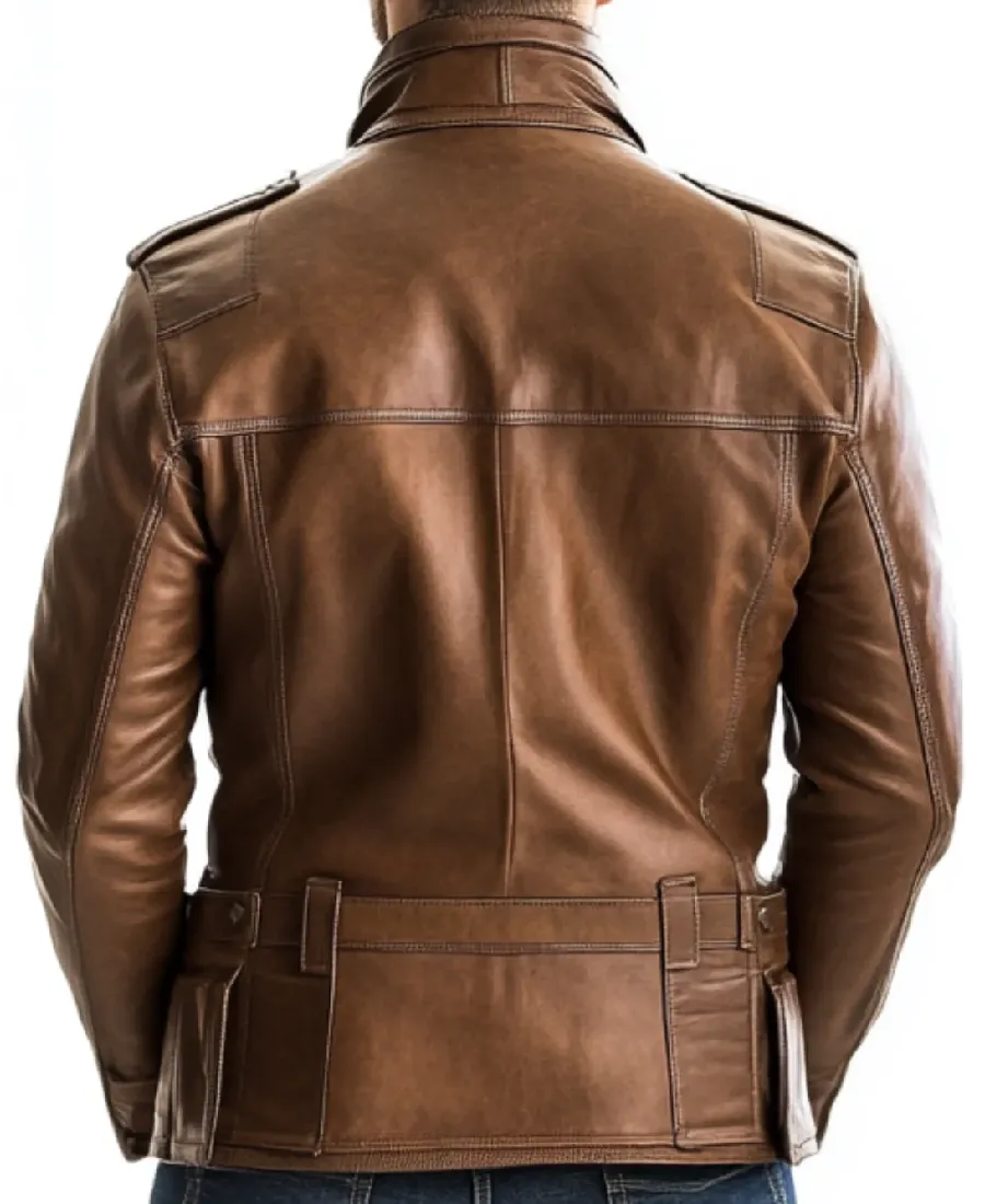 Rowan Brown Bomber Leather Jacket Back - Trendy Leather Jackets