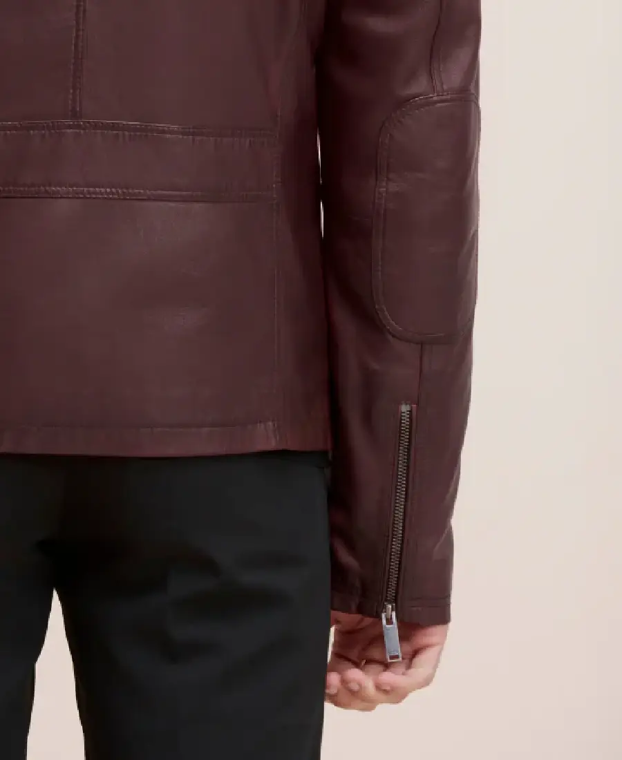 Man's Bowen Burgundy Leather Jacket Front Side