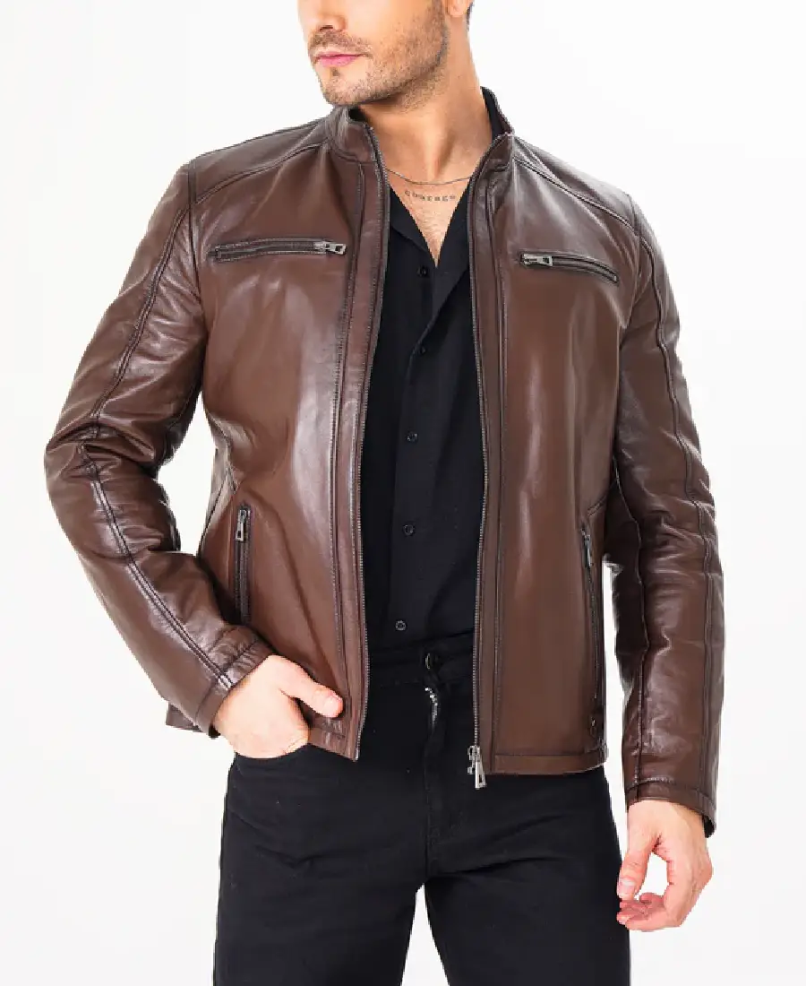 Shop The Men's Falcon Pebbled Brown Leather Jacket