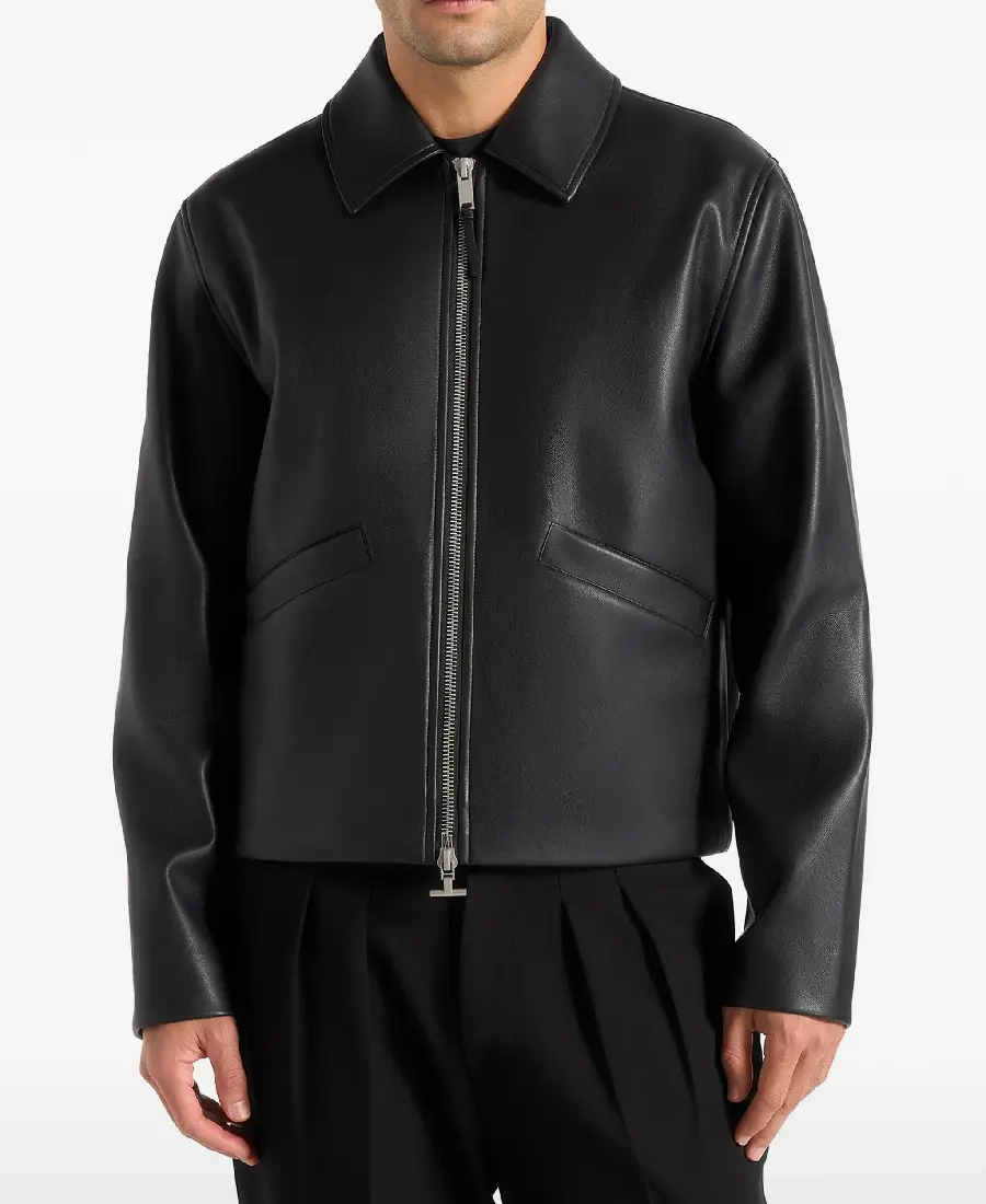 Shop The Men's Pleats Detail Dual Zip Leather Jacket