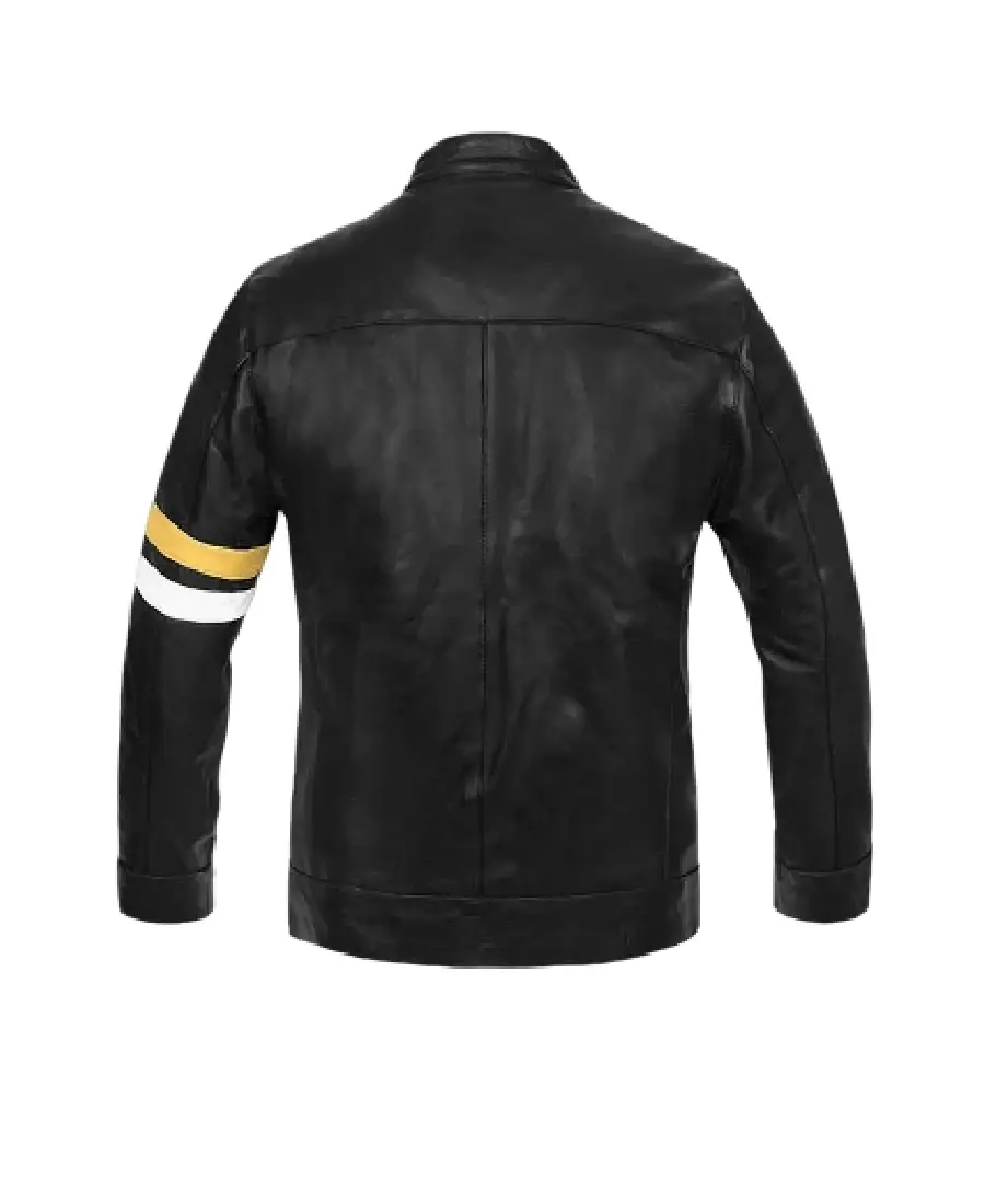 Shop The Men's Thick Stripe Black Leather Jacket