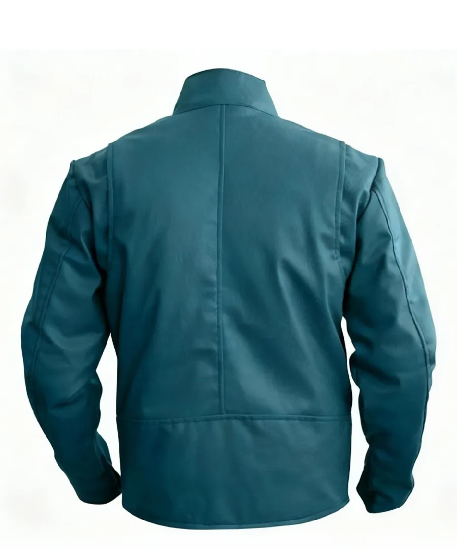 Stylish Sea Green Synthetic Leather Jacket - Image 2