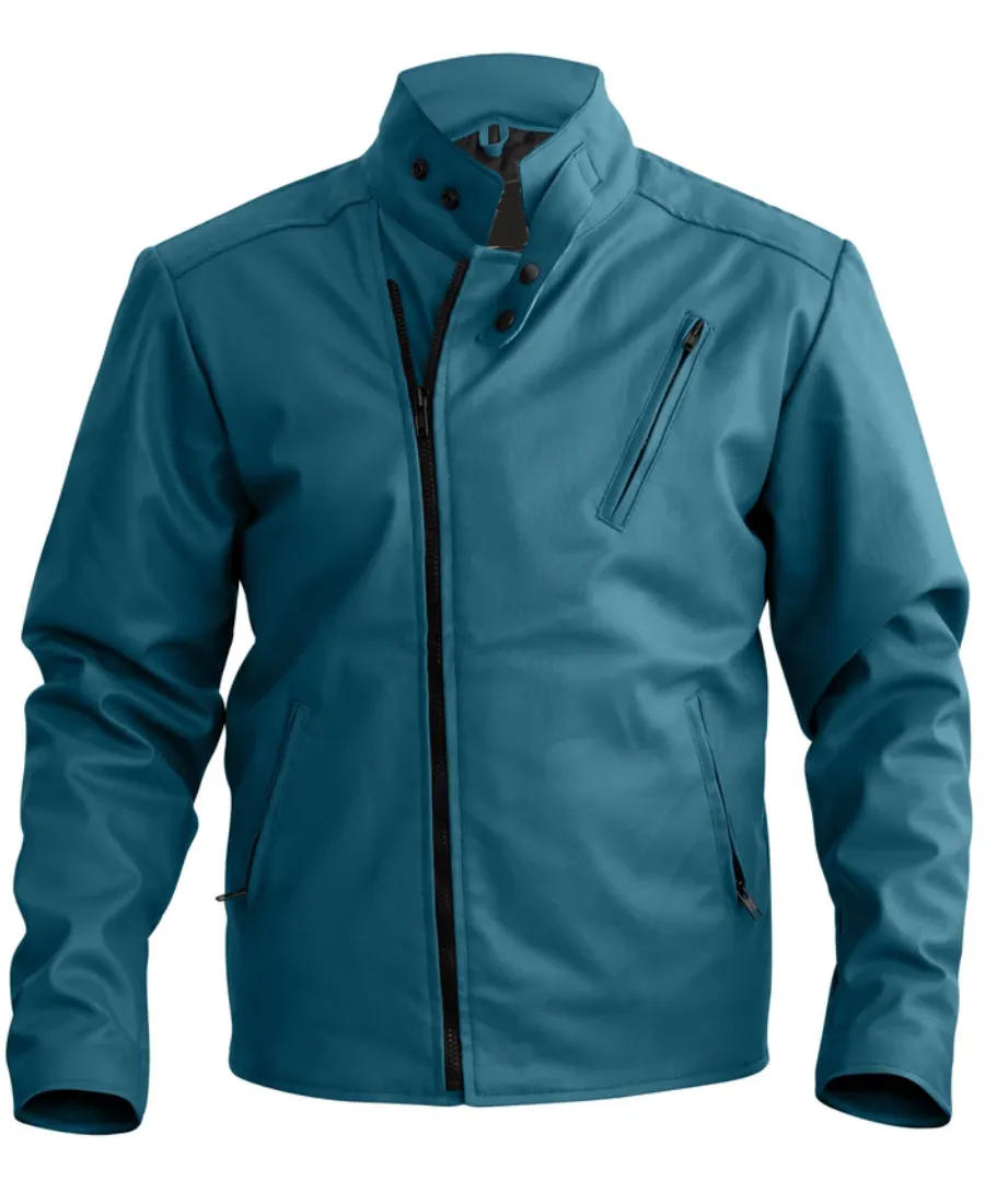 Stylish Sea Green Synthetic Leather Jacket