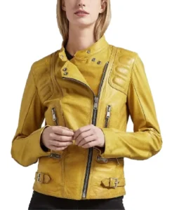 Women’s Bright Yellow Leather Jacket