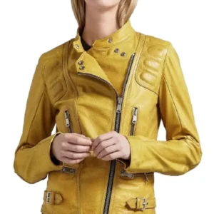 Women's Bright Yellow Leather Jacket