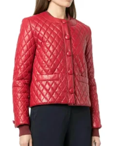 Women’s Collarless Quilted Leather Jacket