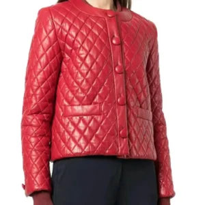 Women’s Collarless Quilted Leather Jacket