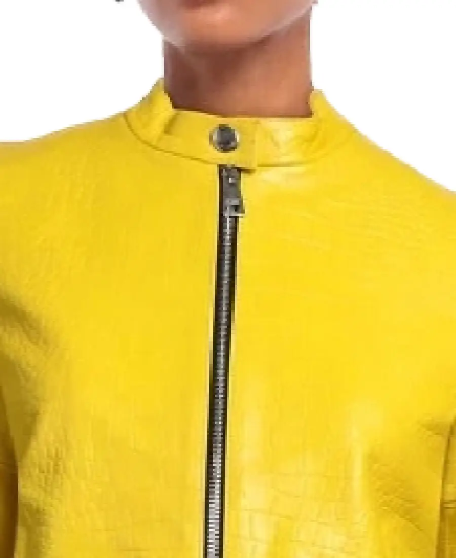 Women's Croc-Embossed Leather Jacket Collar