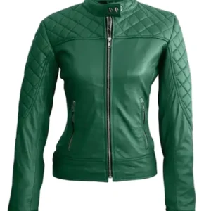 Women's Green Quilted Leather Jacket