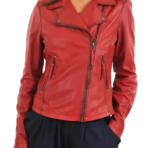 Women's HJ088 Asymmetrical Leather Biker Jacket