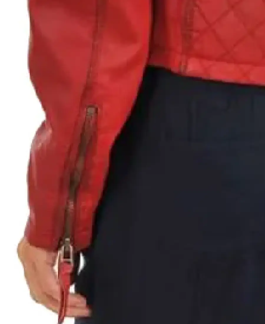 Women's HJ088 Asymmetrical Leather Biker Jacket Sleeves