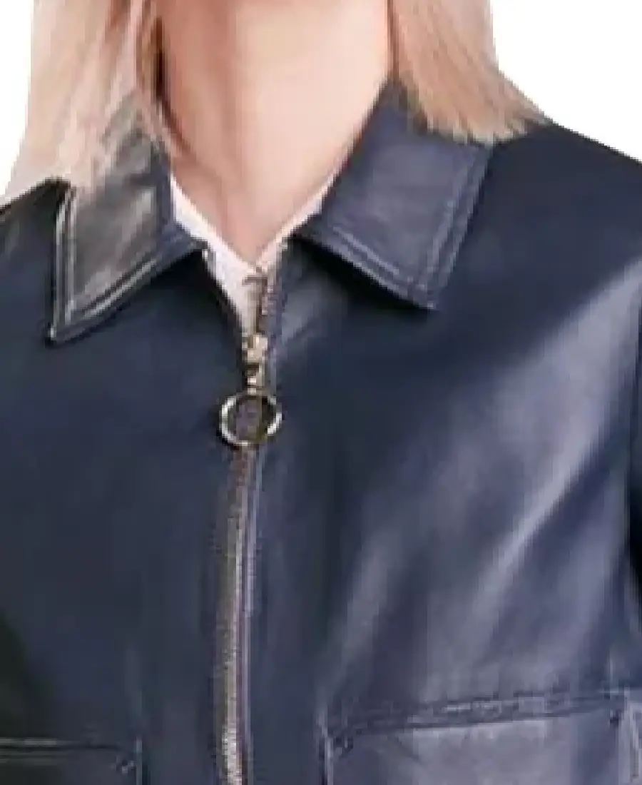 Women's HJ223 Cropped Leather Jacket Collar