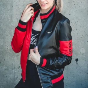 Women's Number Print Bomber Leather Jacket