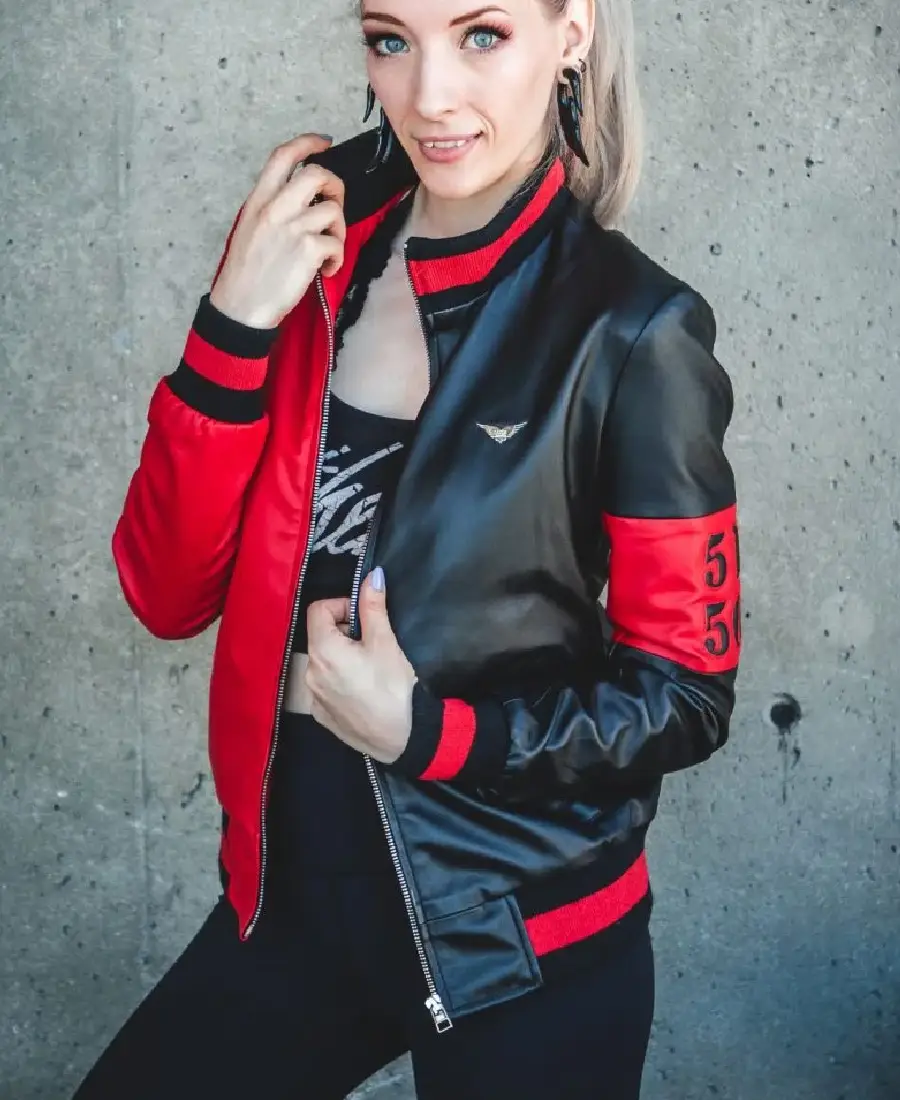 Women's Number Print Bomber Leather Jacket