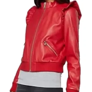 Women's Red Bomber Leather Jacket