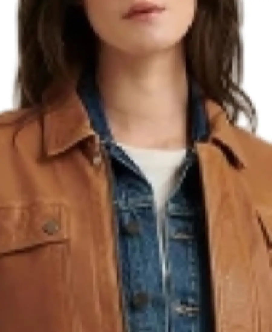 Women's Stylish Brown Leather Jacket Collar