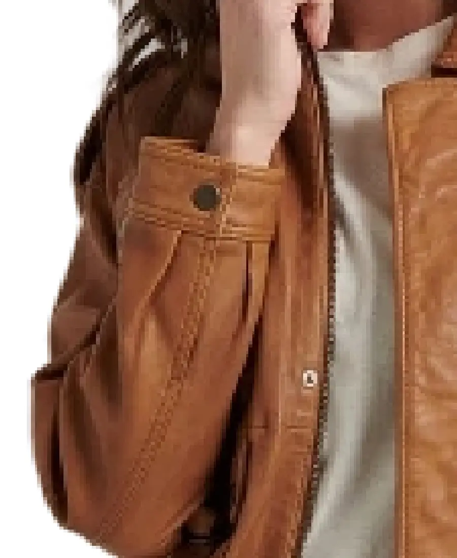 Women's Stylish Brown Leather Jacket Sleeves