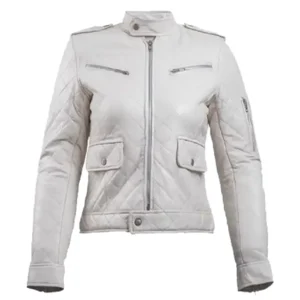 Women’s White Leather Puffer Jacket