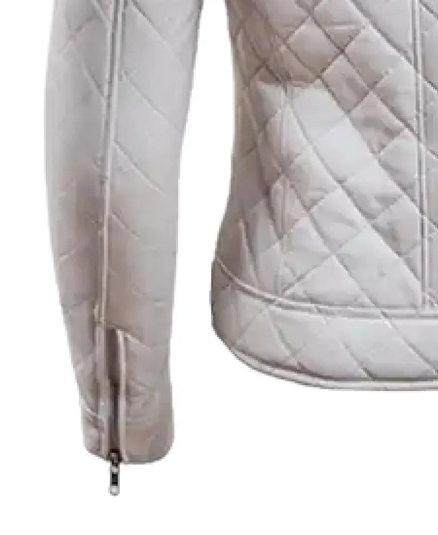 Women’s White Leather Puffer Jacket Sleeves