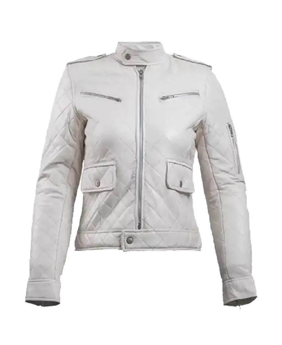 Women’s White Leather Puffer Jacket